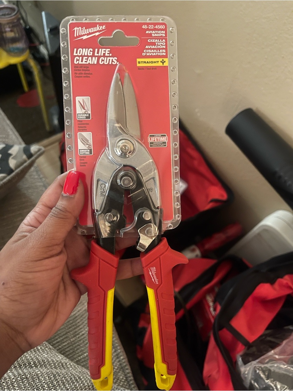 Milwaukee Red/Yellow Aviation Snips - Straight Cutting Shears